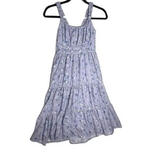 Hello Franki Lavender Purple Floral Tiered Dress M 10 Smocked Ruffle Strap